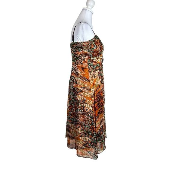 Ruby Rox Dress Womens Size S Brown Rust Teal Abstract Retro 70's Date Night Fun - Picture 2 of 14